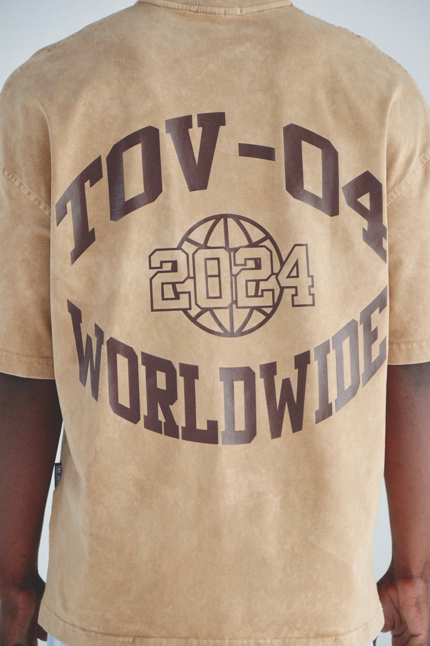 CAMISETA ACID WASH WORLDWIDE - BEIGE