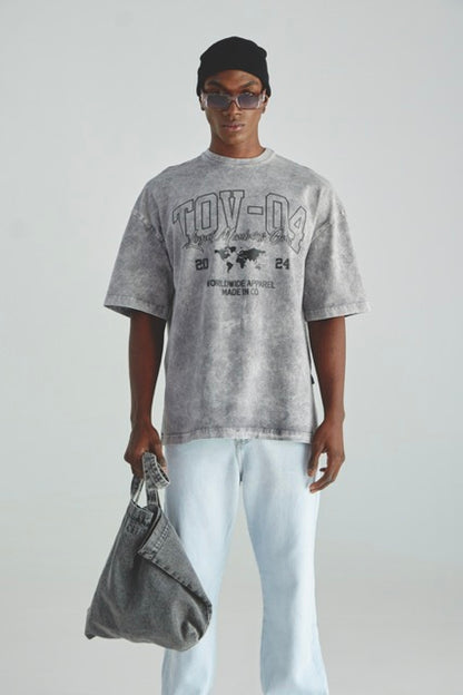 CAMISETA ACID WASH MAPA - GRIS