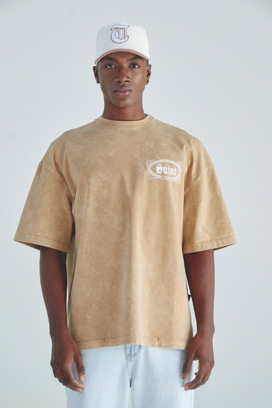 CAMISETA ACID WASH SAINT - BEIGE