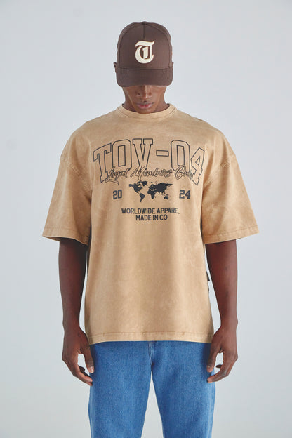 CAMISETA ACID WASH MAPA - BEIGE