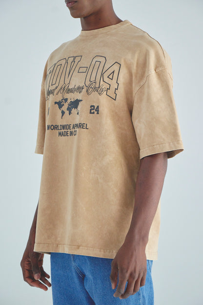 CAMISETA ACID WASH MAPA - BEIGE